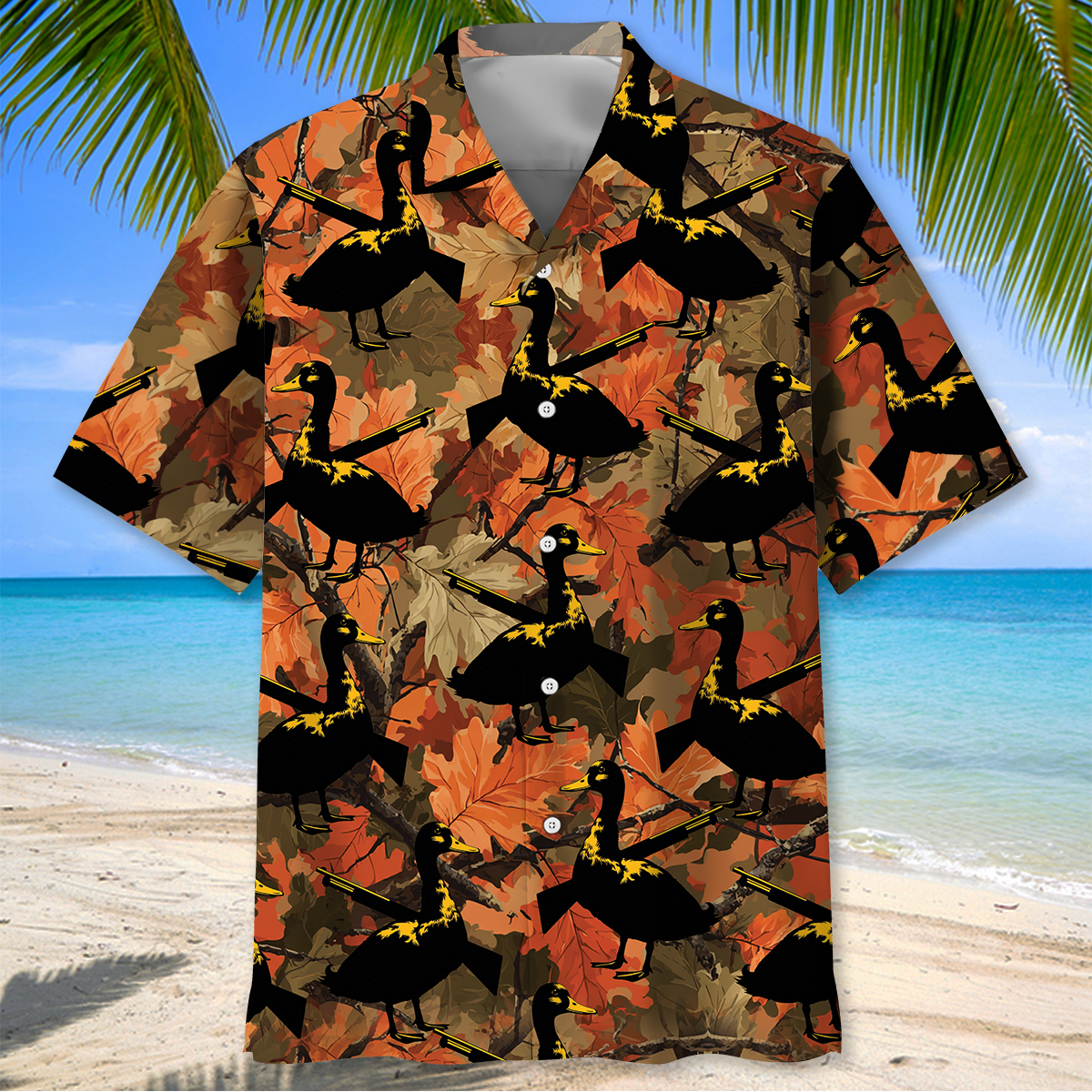Duck Hunting Shotgun Camo Hawaiian Shirt