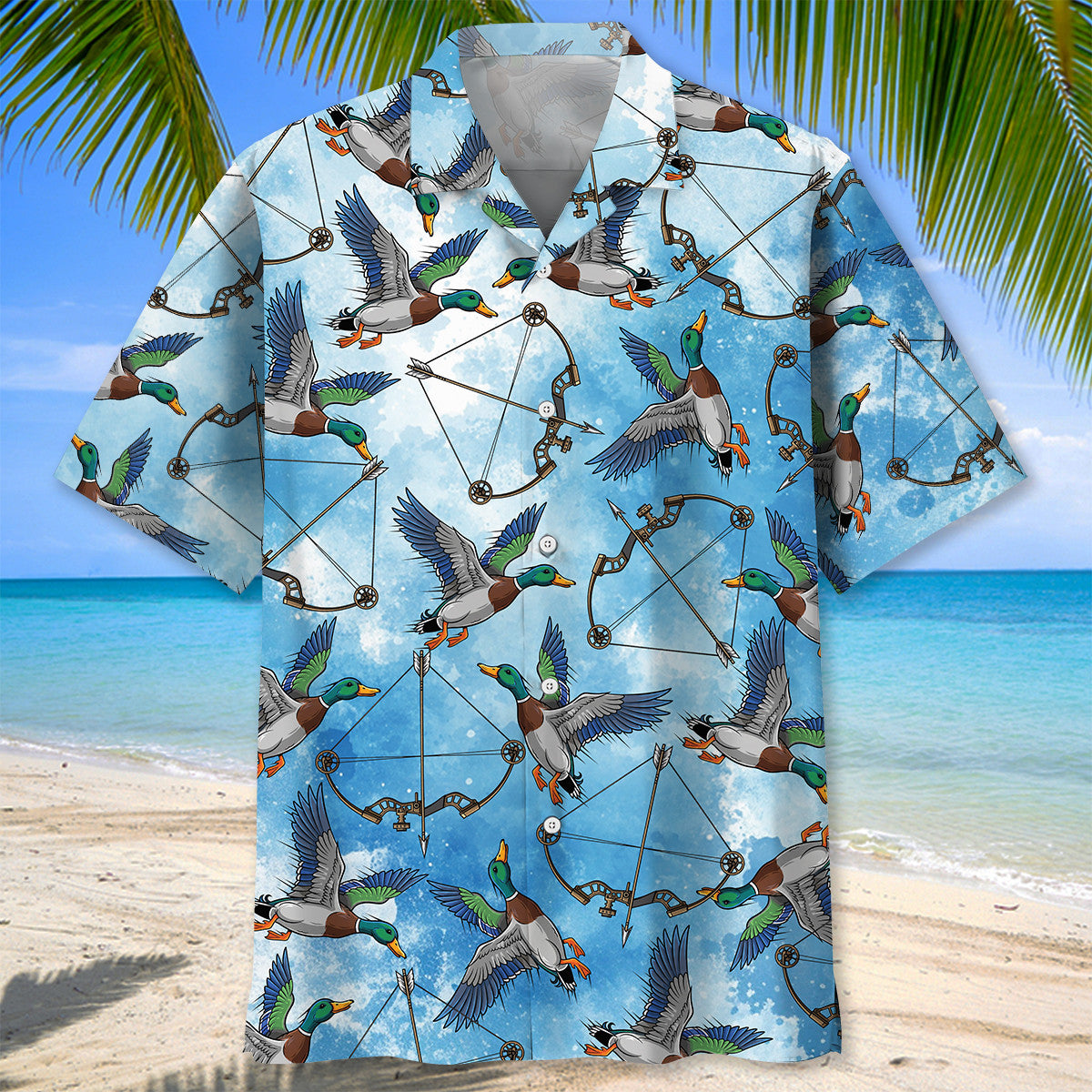 Duck Hunting With Bow Blue Hawaiian Shirt