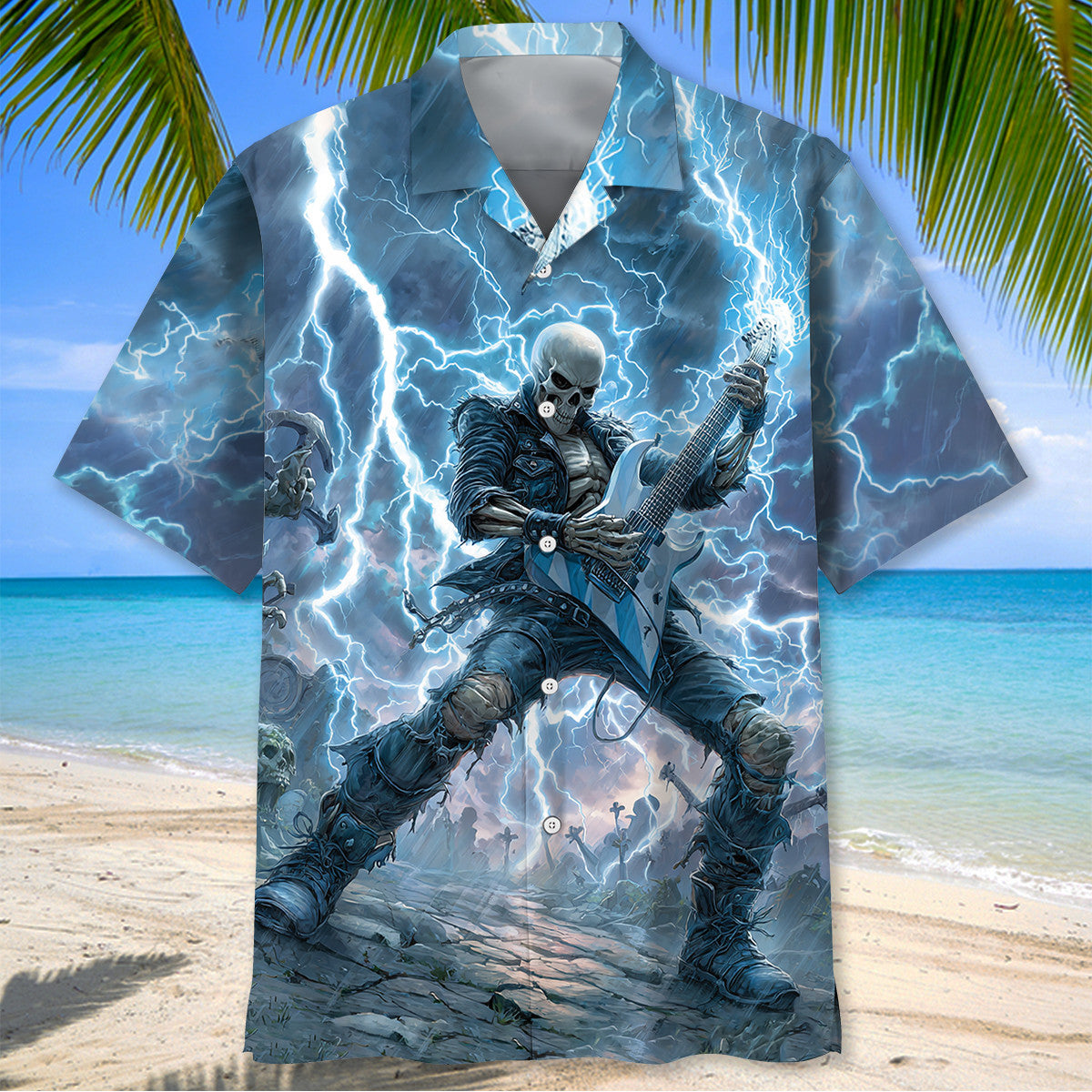 Electric Skeleton Storm Playing Guitar Hawaiian Shirt