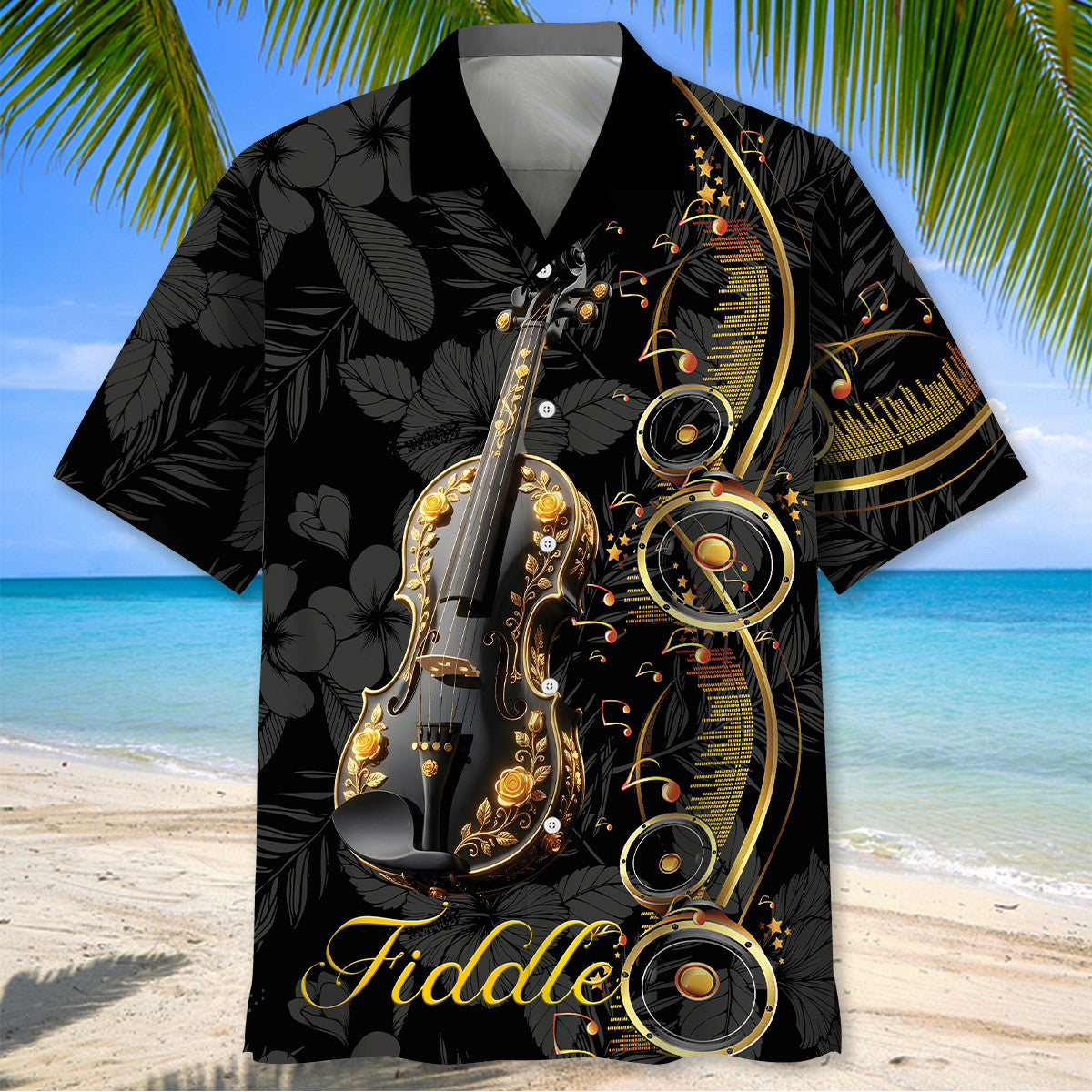 Fiddle Black Music Hawaiian Shirt