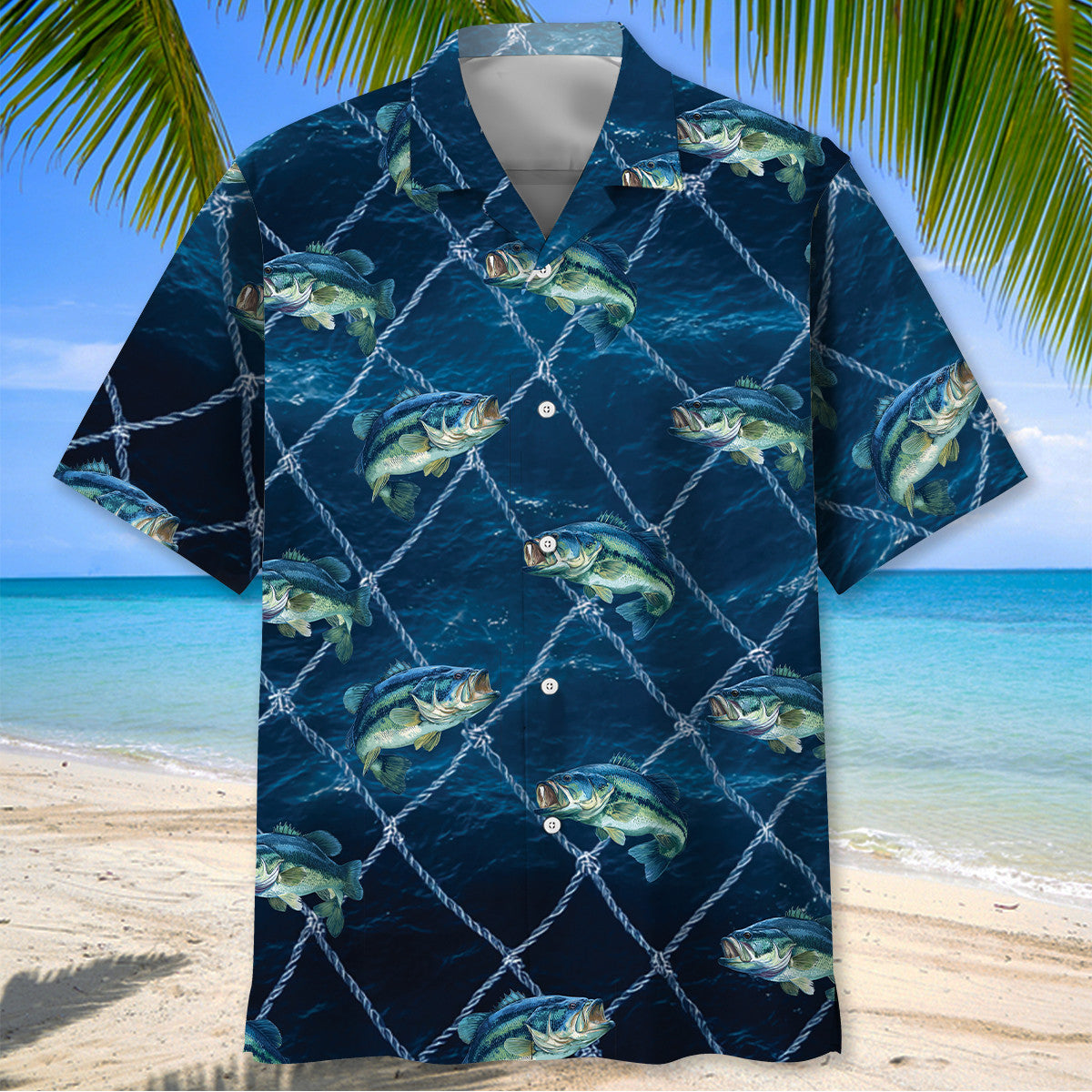Fishing Largemouth Bass Fish Blue Net Hawaiian Shirt