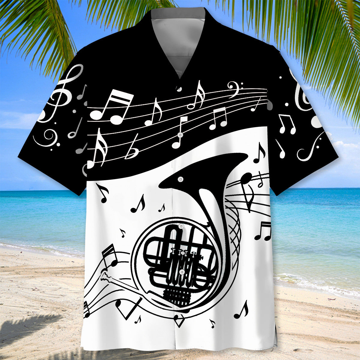 French Horn Black and White Hawaiian Shirt