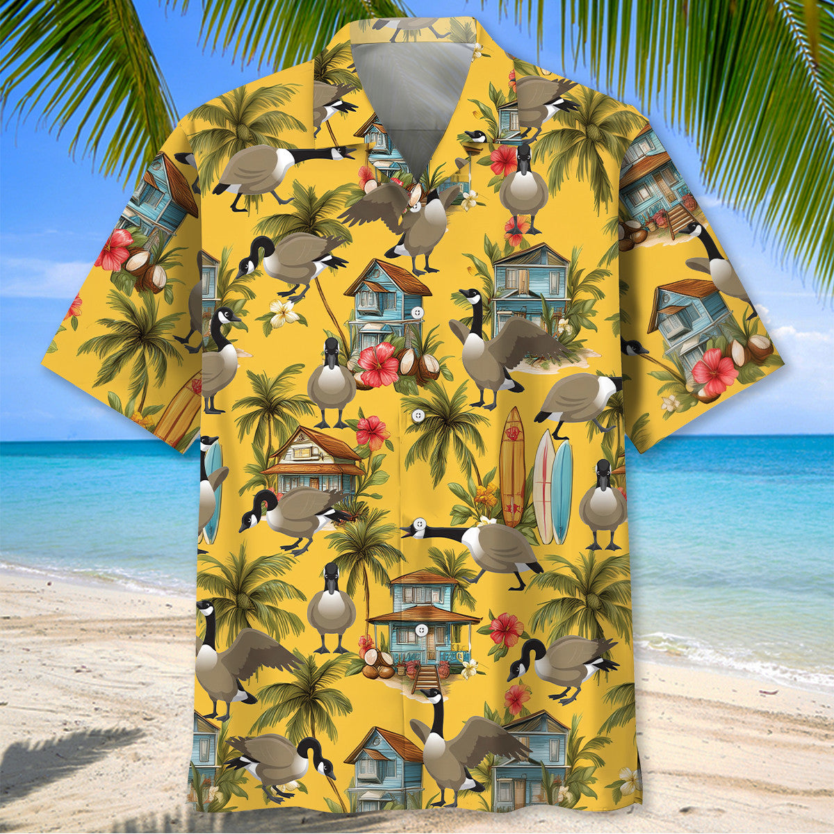Funny Beach Goose Yellow Hawaiian Shirt