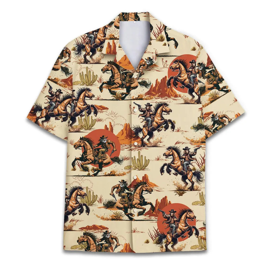 Funny Bigfoot Cowboy Hawaiian Shirt: Vintage Mens Button Down Shirt