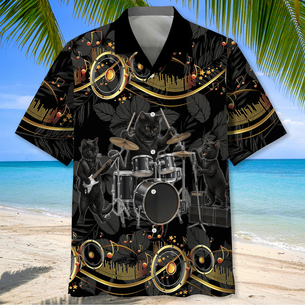 Funny Black Cat Rock Band Hawaiian Shirt