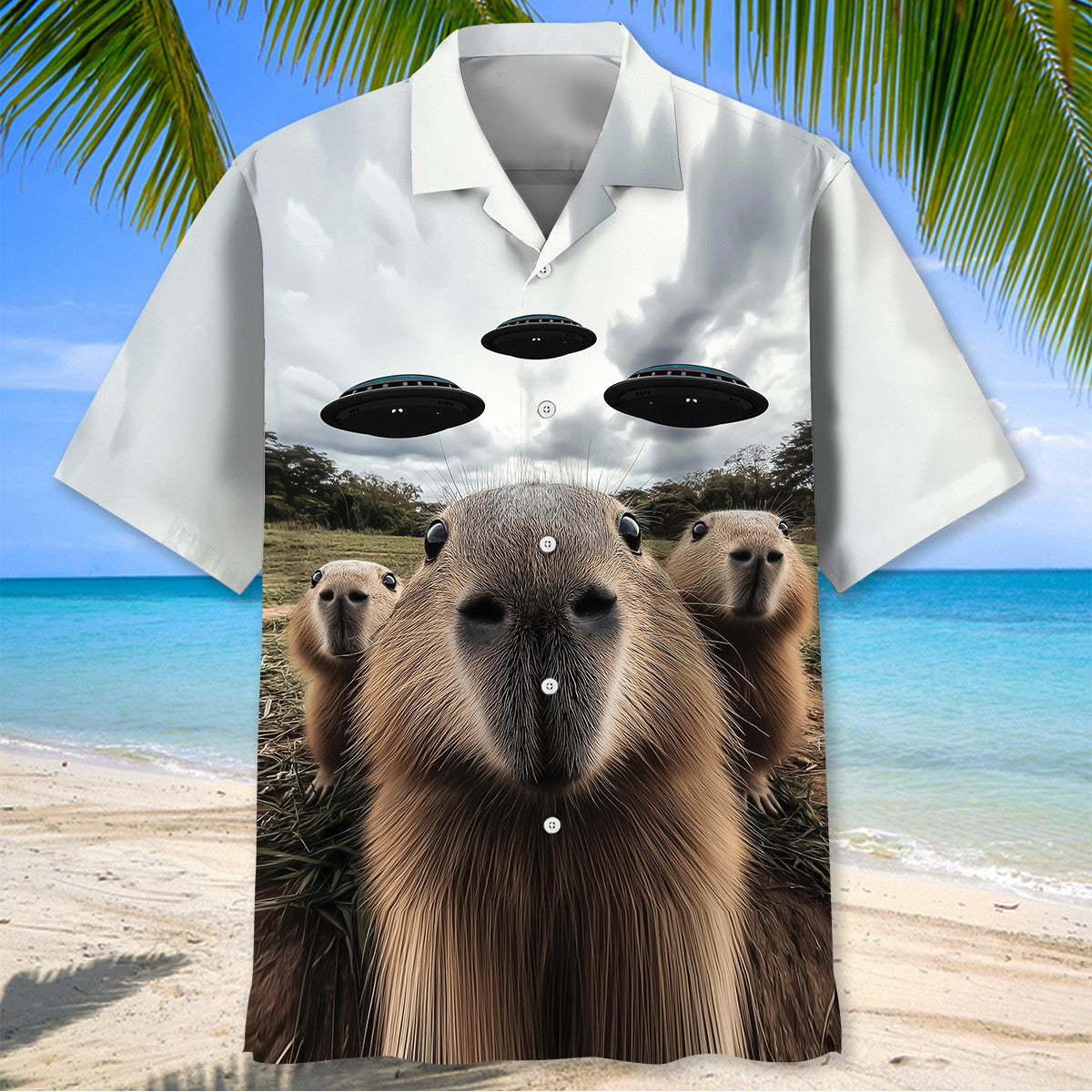 Funny Capybara Selfie with UFOs Weird