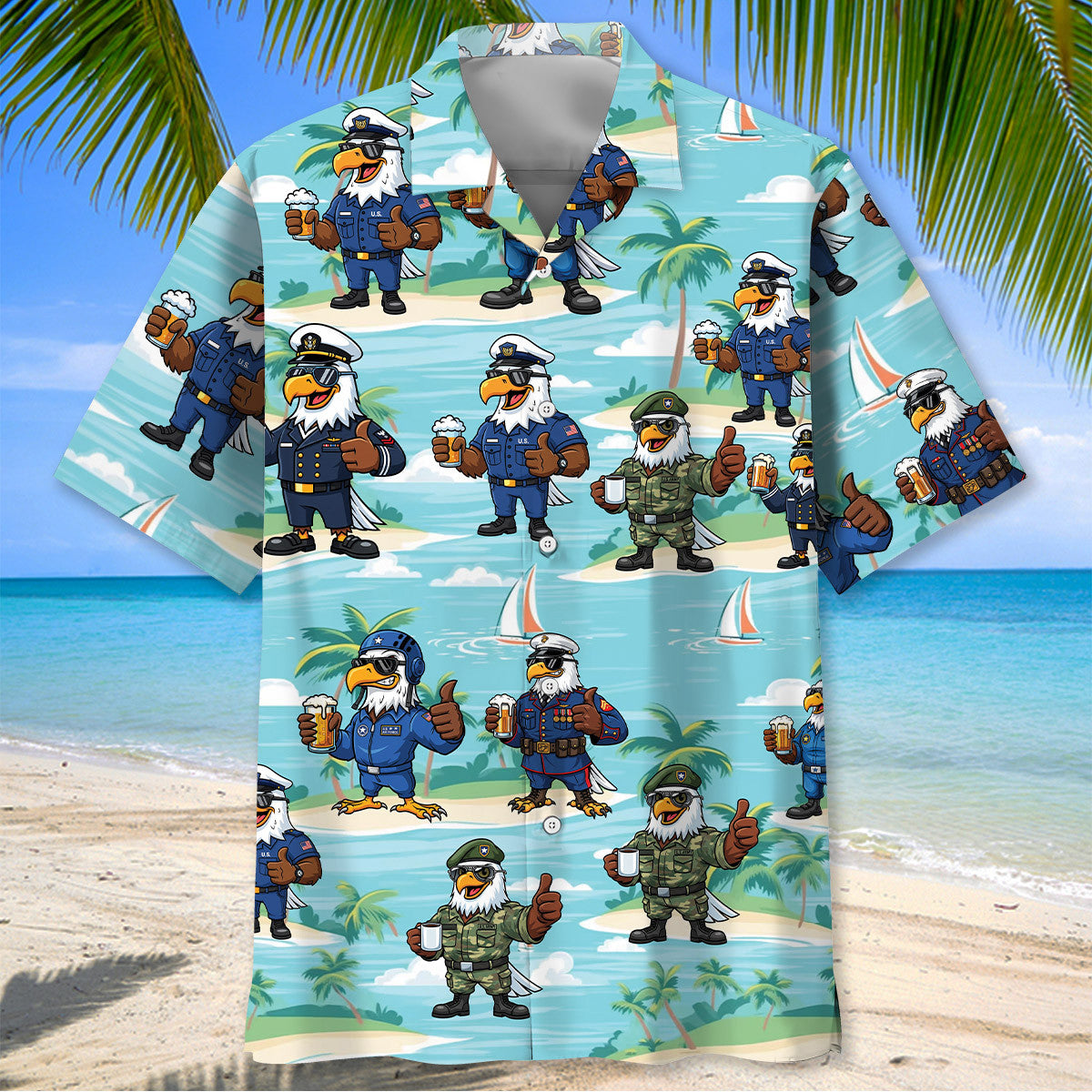 Funny Eagle Military Hawaiian Shirt