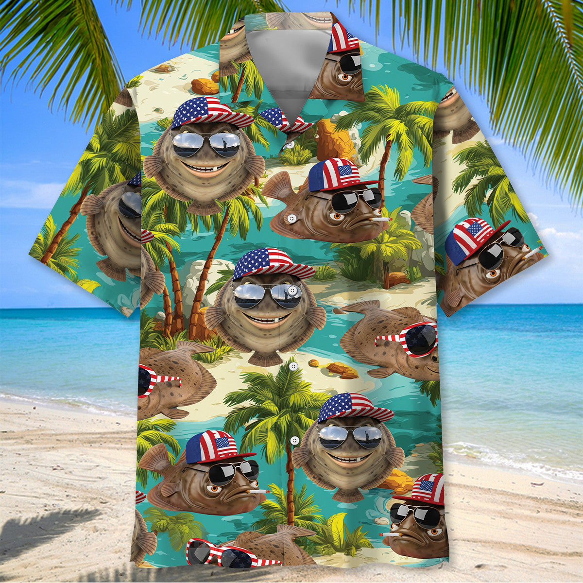 Funny Flounder Beach Hawaiian Shirt