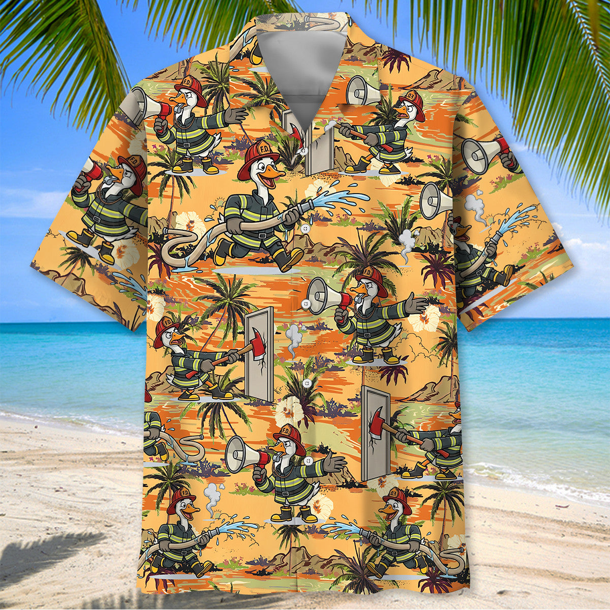Funny Goose Firefighter Hawaiian Shirt