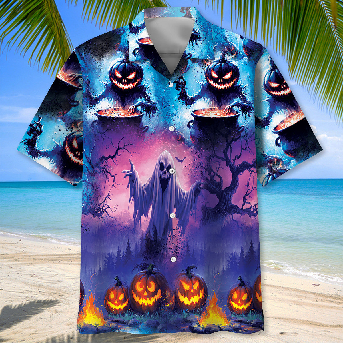 Funny Monster Pumpkins Camping Hawaiian Shirt