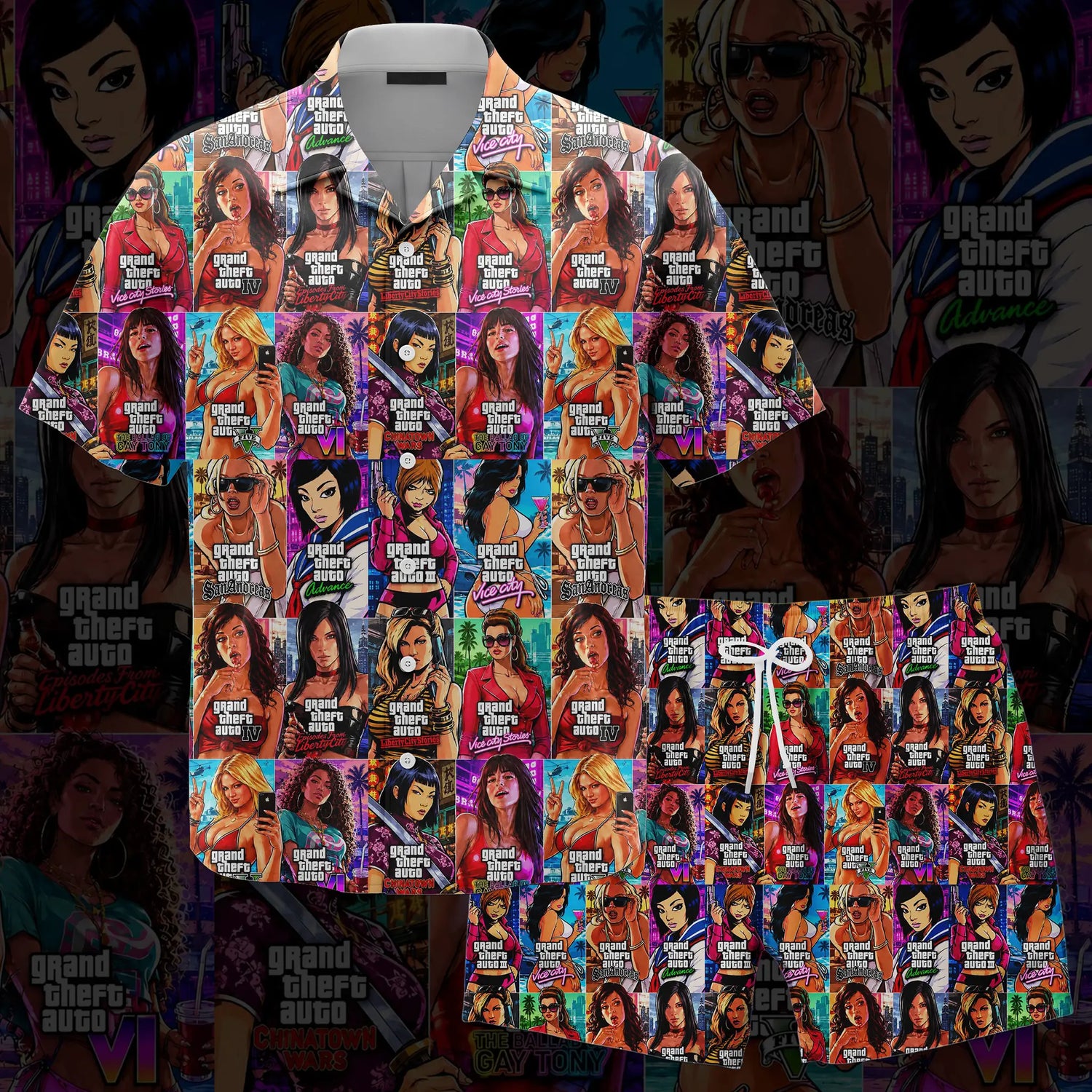 Game Cover Girls Button Hawaiian Shirt