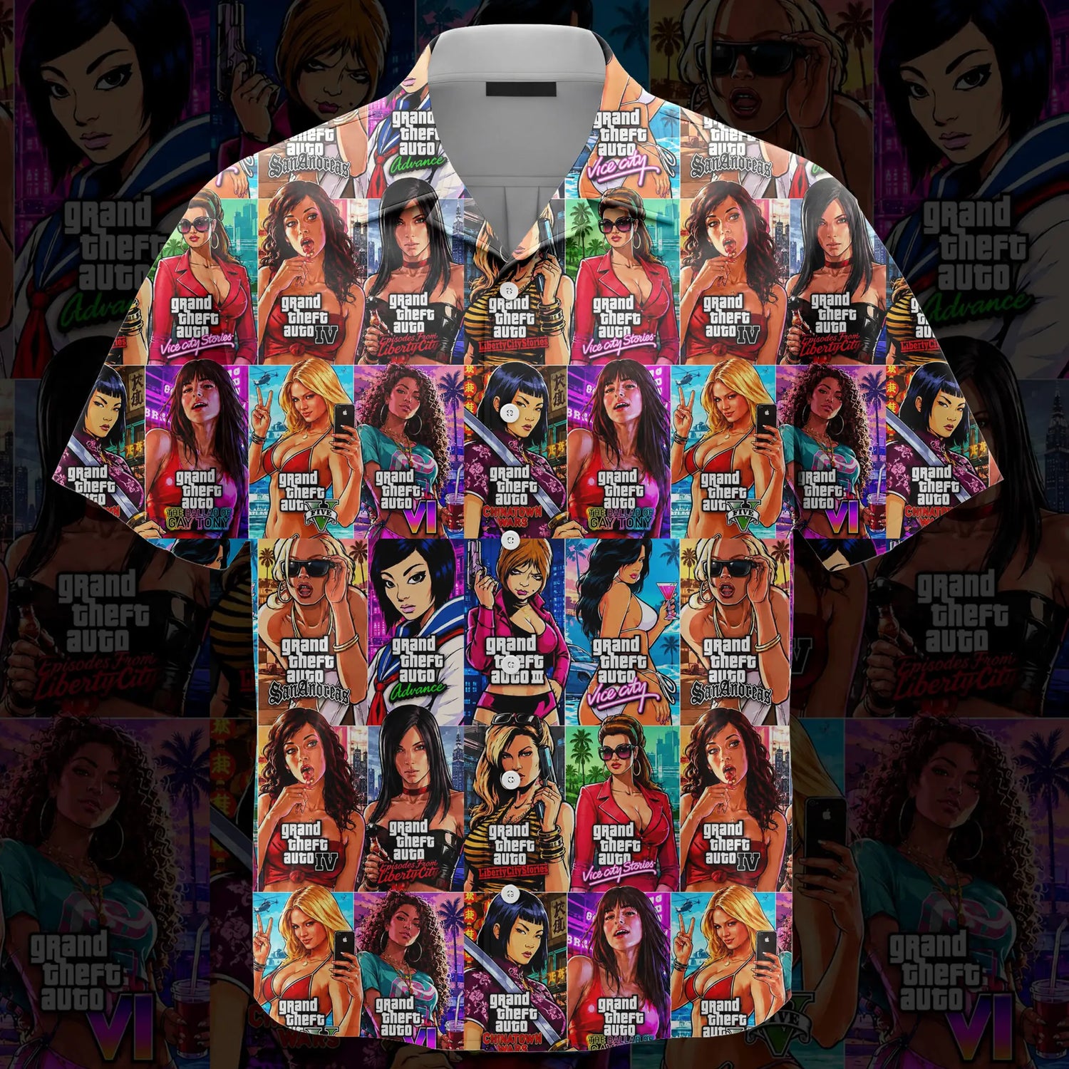 Game Cover Girls Button Hawaiian Shirt