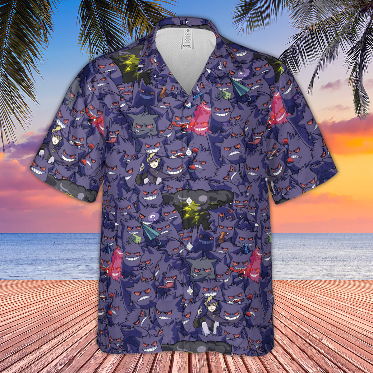 Gengars Pokemon Pattern Hawaiian Shirt