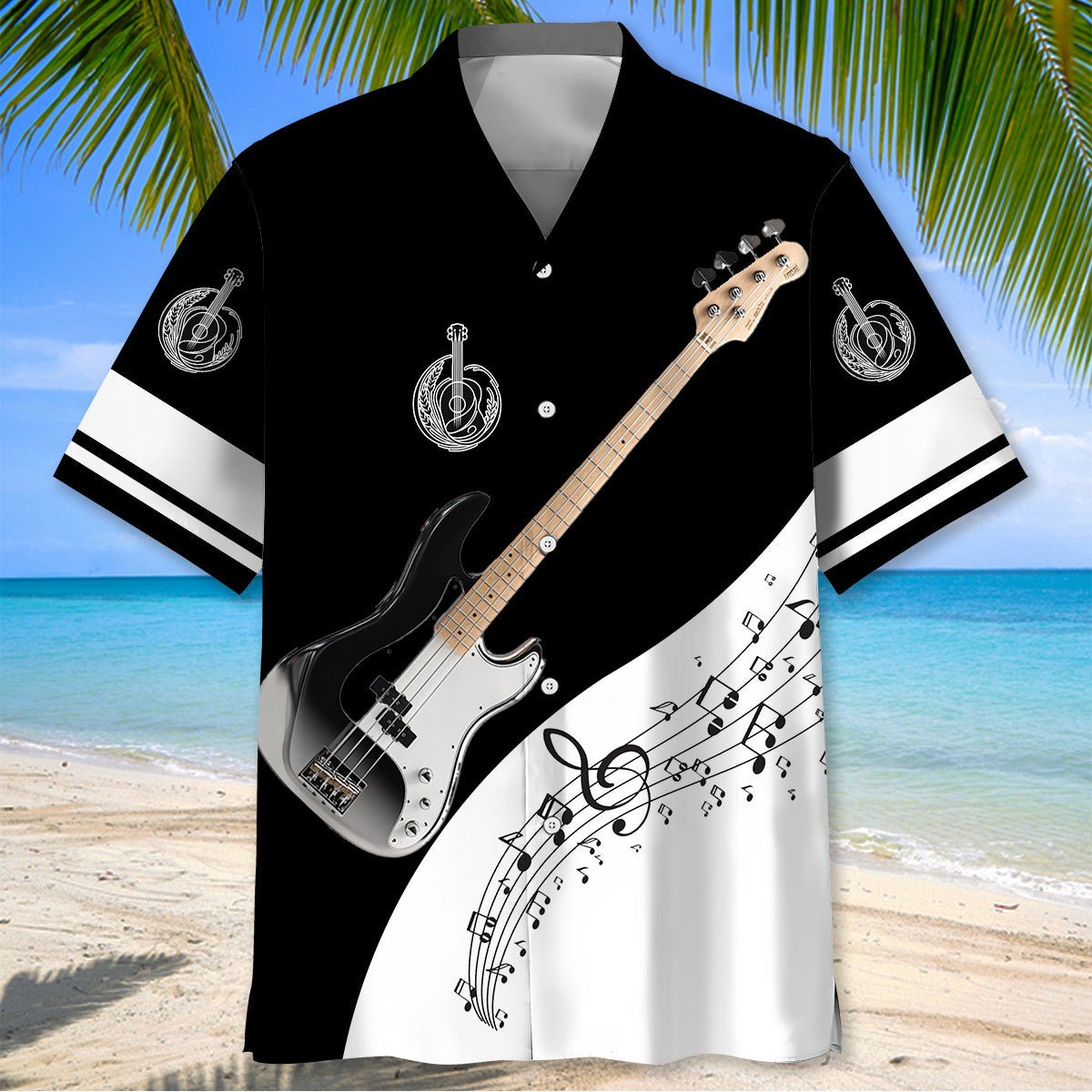 Guitar Graphic Black White Hawaiian Shirt