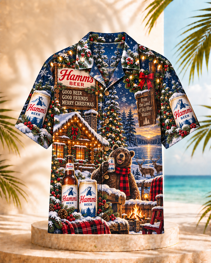 Hamm’s Beer Christmas Cabin Hawaiian Shirt
