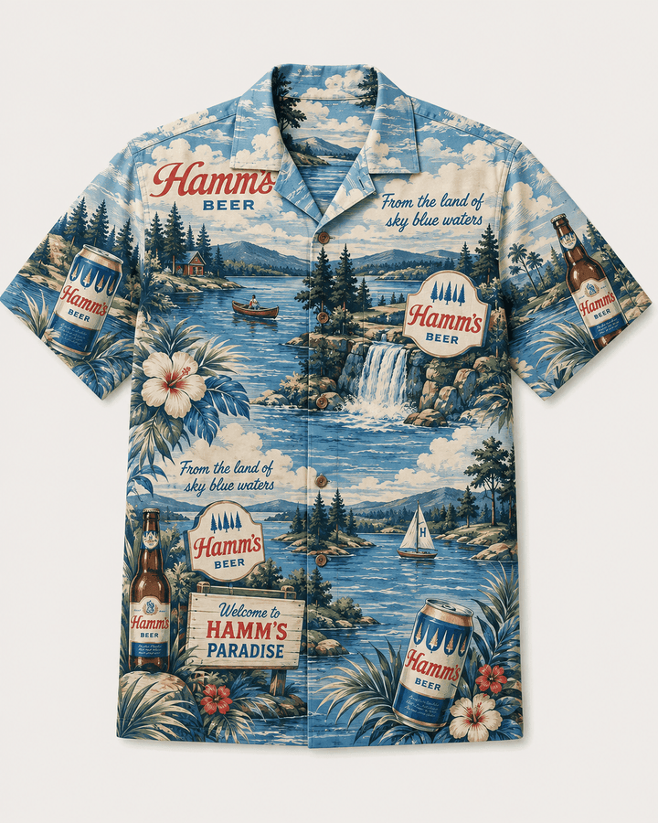 Hamm’s Beer Sky Blue Waters Hawaiian Shirt