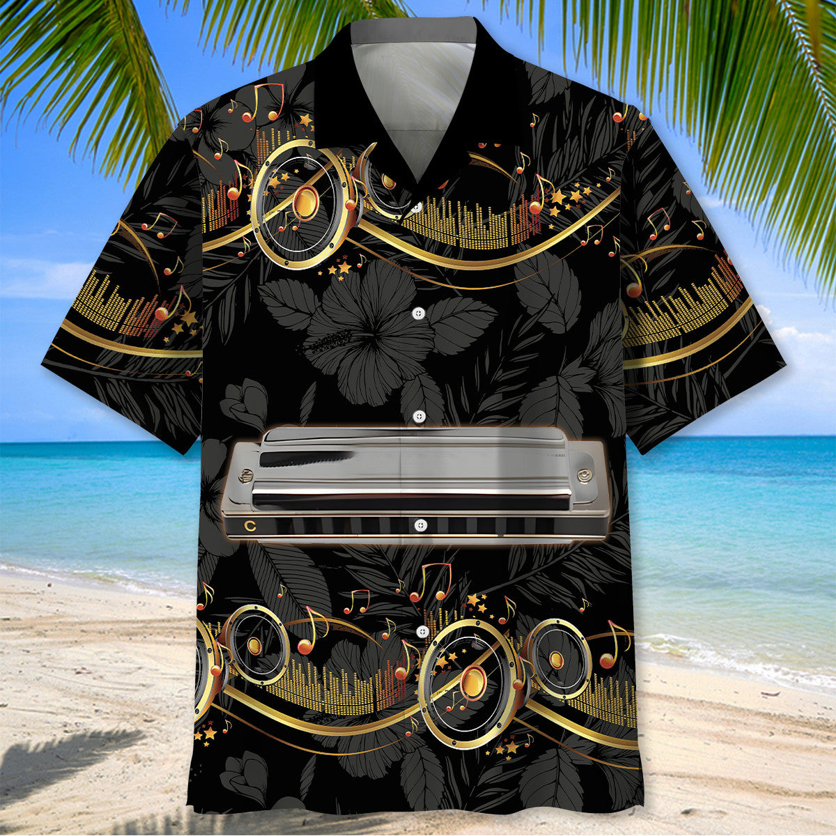 Harmonica Black Hawaiian Shirt