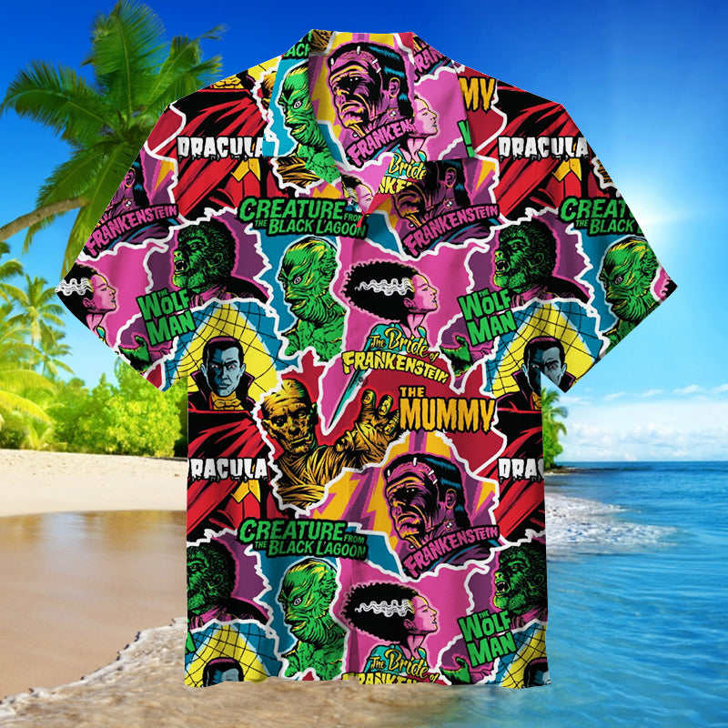 Horror Characters Art Collage Unisex Hawaiian Shirt