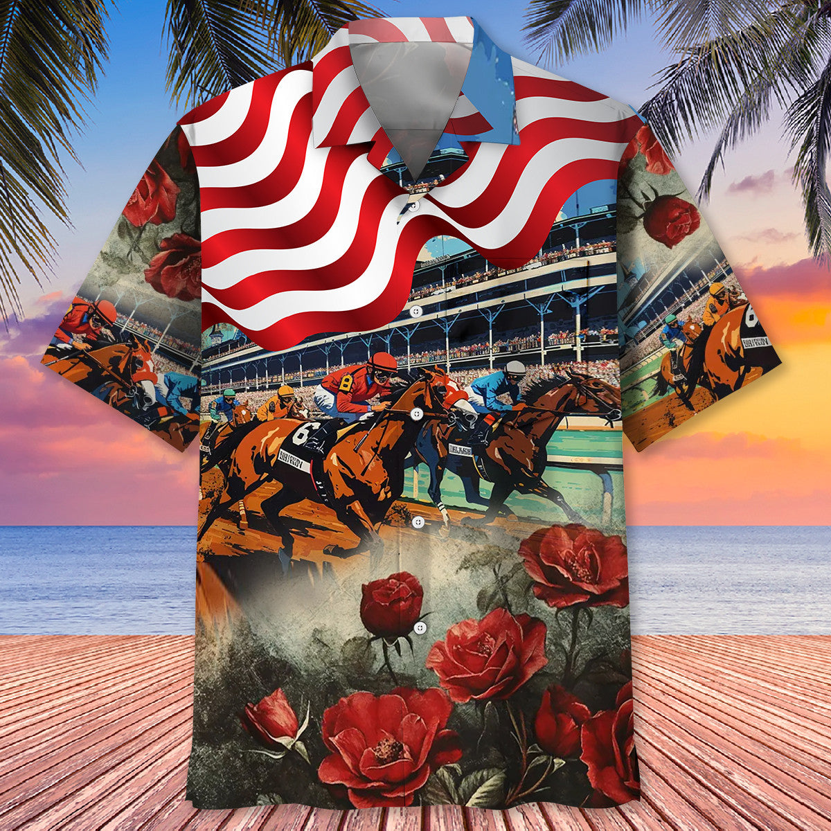 Horse Racing USA Rose Hawaiian Shirt Pocket