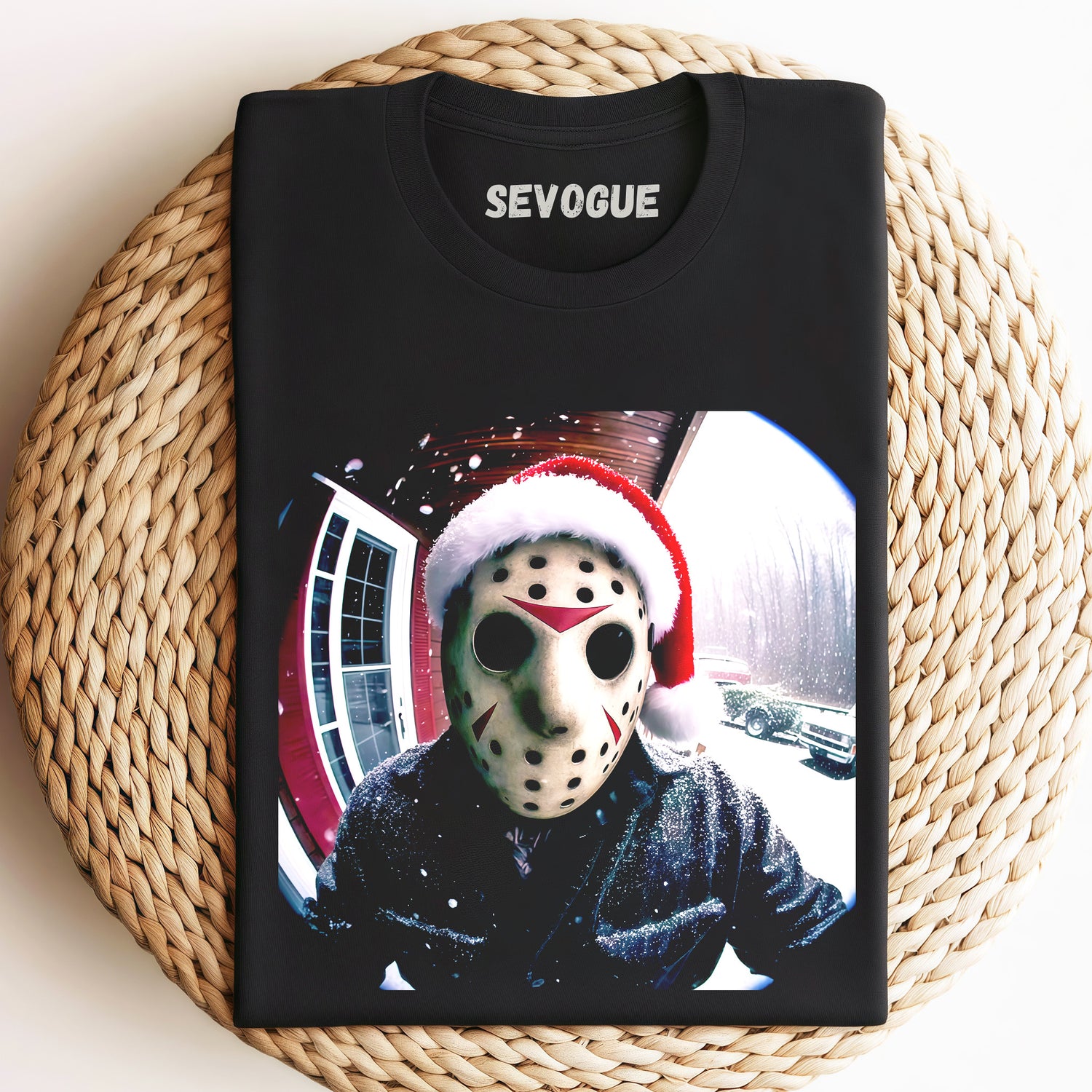 Ason Voorhees, Wearing A Santa Hat, Is Knocking On The Door V1 Unisex Tee, Sweatshirt & Hoodi