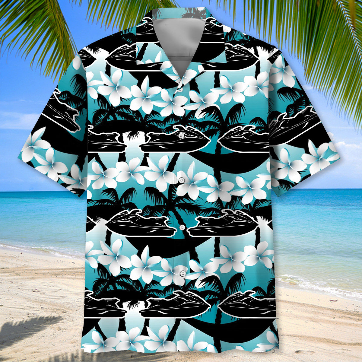 Jet Ski Racing Hibiscus Hawaiian Shirt