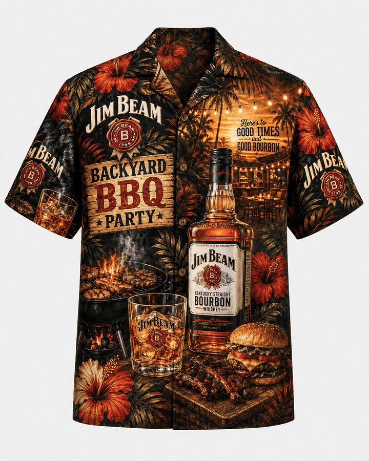 Jim Beam Backyard BBQ Bourbon Hawaiian Shirt