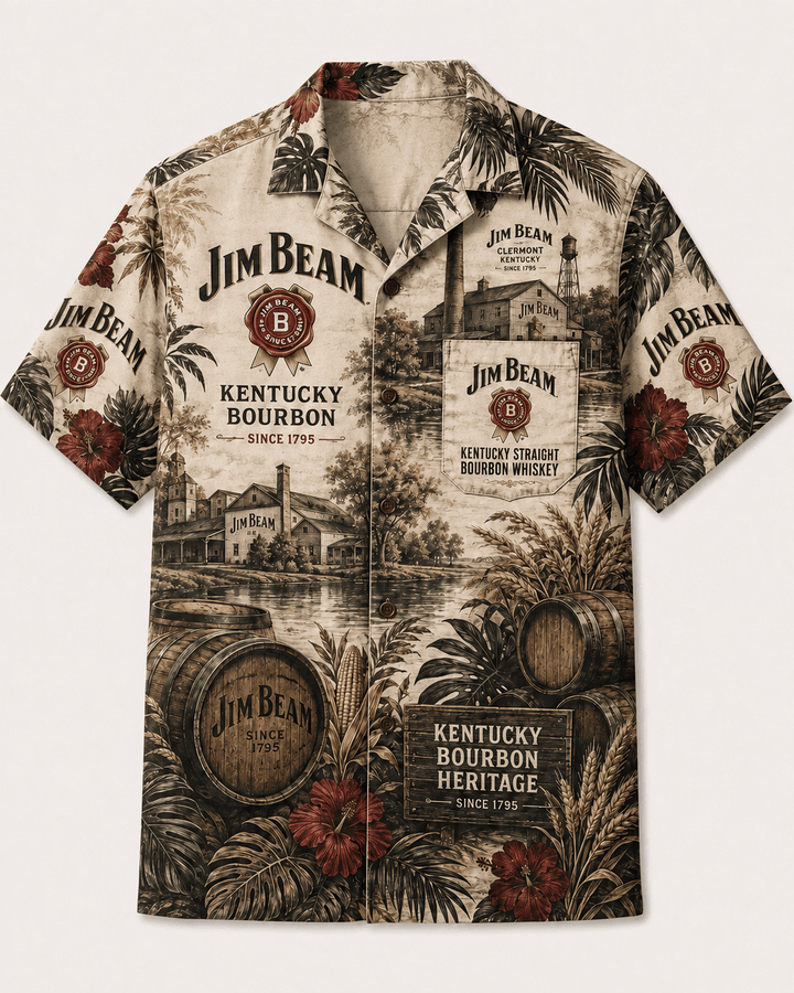 Jim Beam Kentucky Bourbon Heritage Hawaiian Shirt