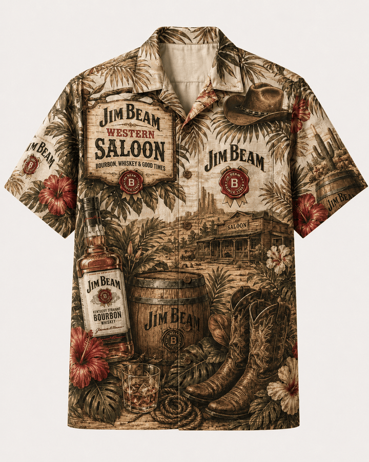 Jim Beam Western Saloon Bourbon Hawaiian Shirt