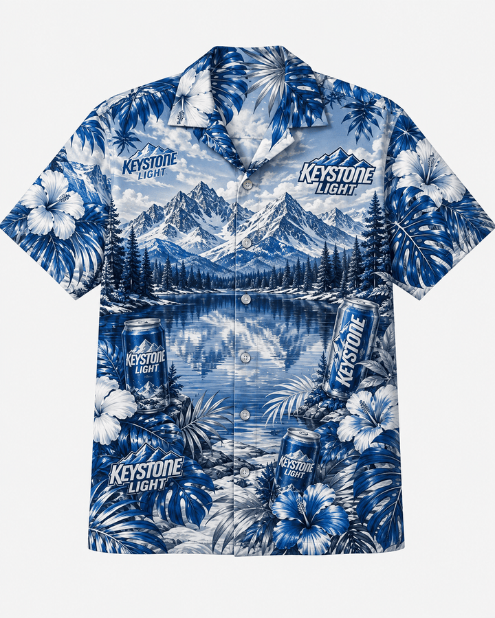 Keystone Light Mountain Lake Hawaiian Shirt