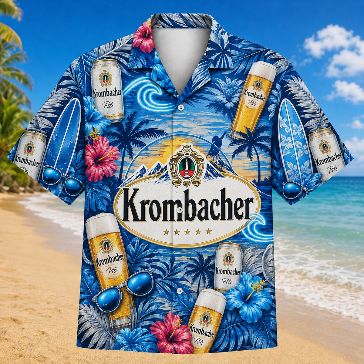 Krombacher Pils Surf-Hawaiihemd Hawaiian Shirt