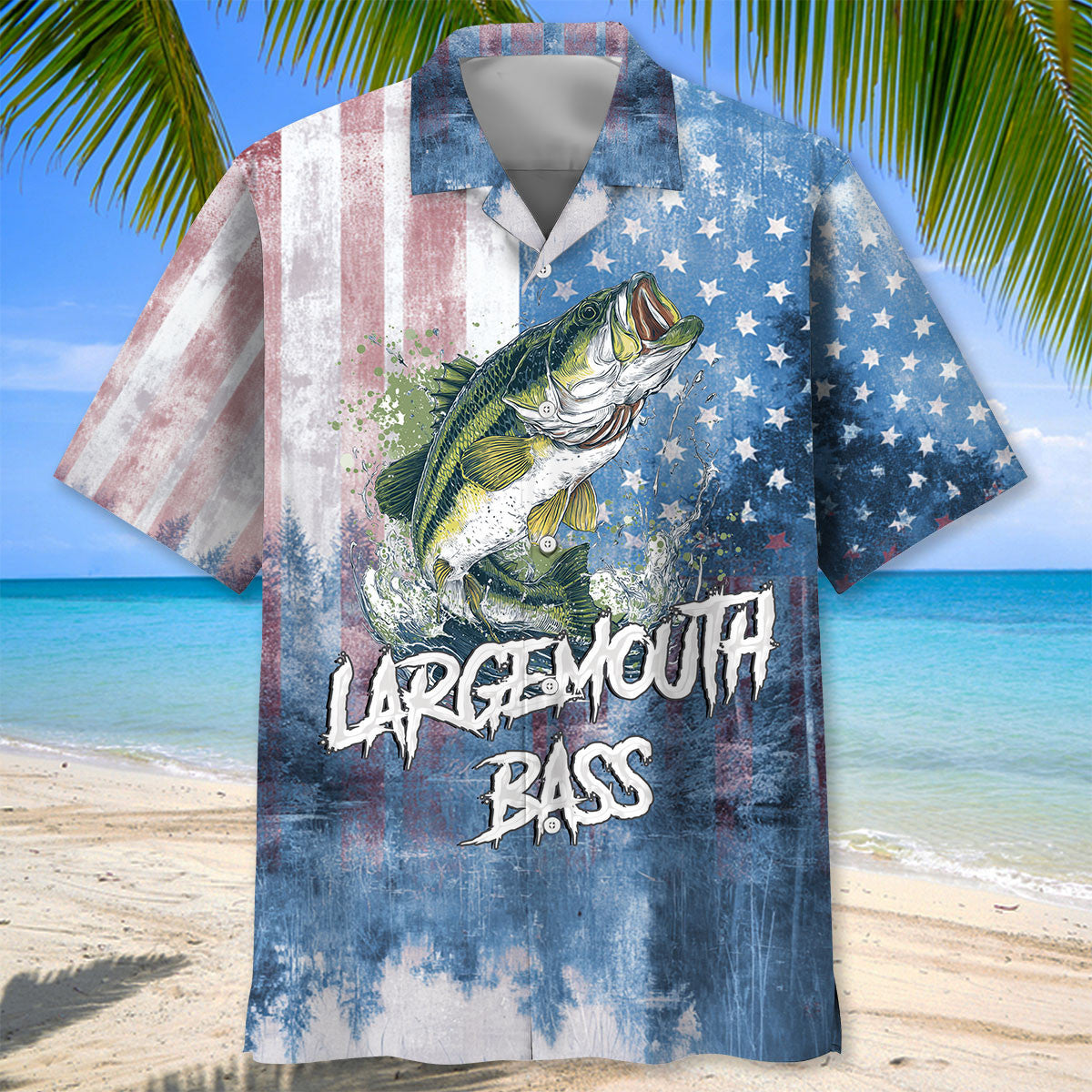 Largemouth Bass American Flag Hawaiian Shirt