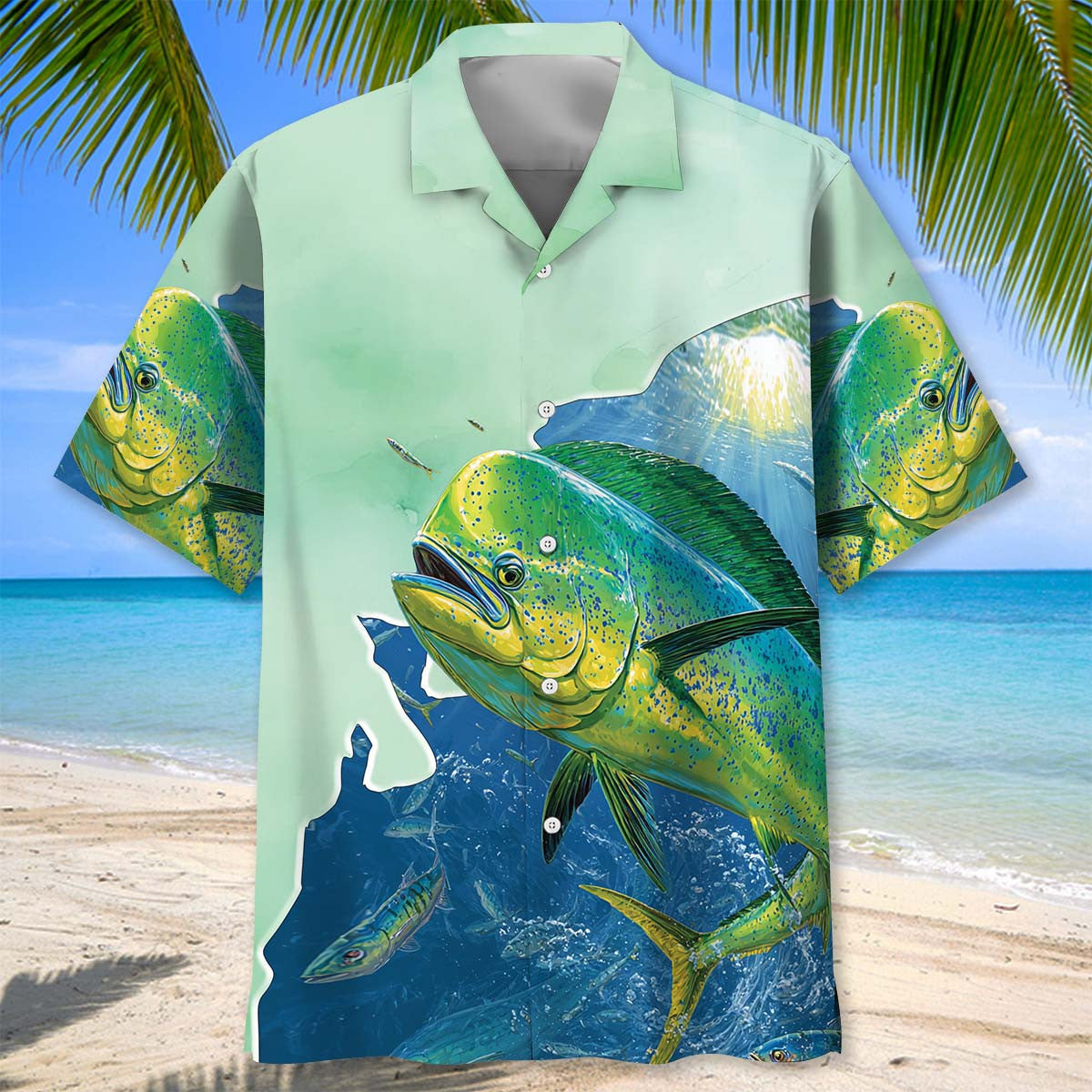 Mahi Mahi Green White Hawaiian Shirt