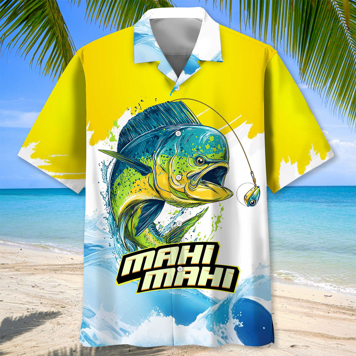 Mahi Mahi Yellow White Hawaiian Shirt