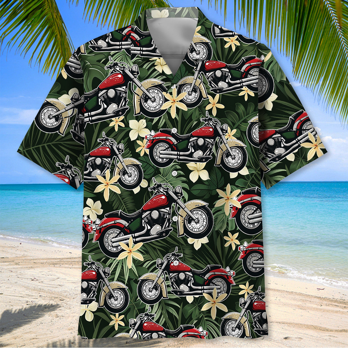 Motorcycle Green Tropical Hawaiian Shirt