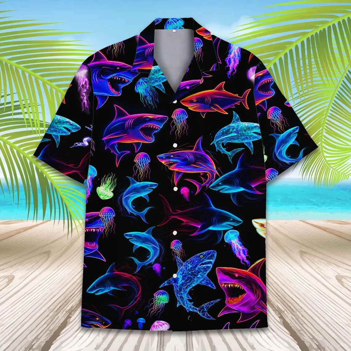 Neon Shark Hawaiian Shirt