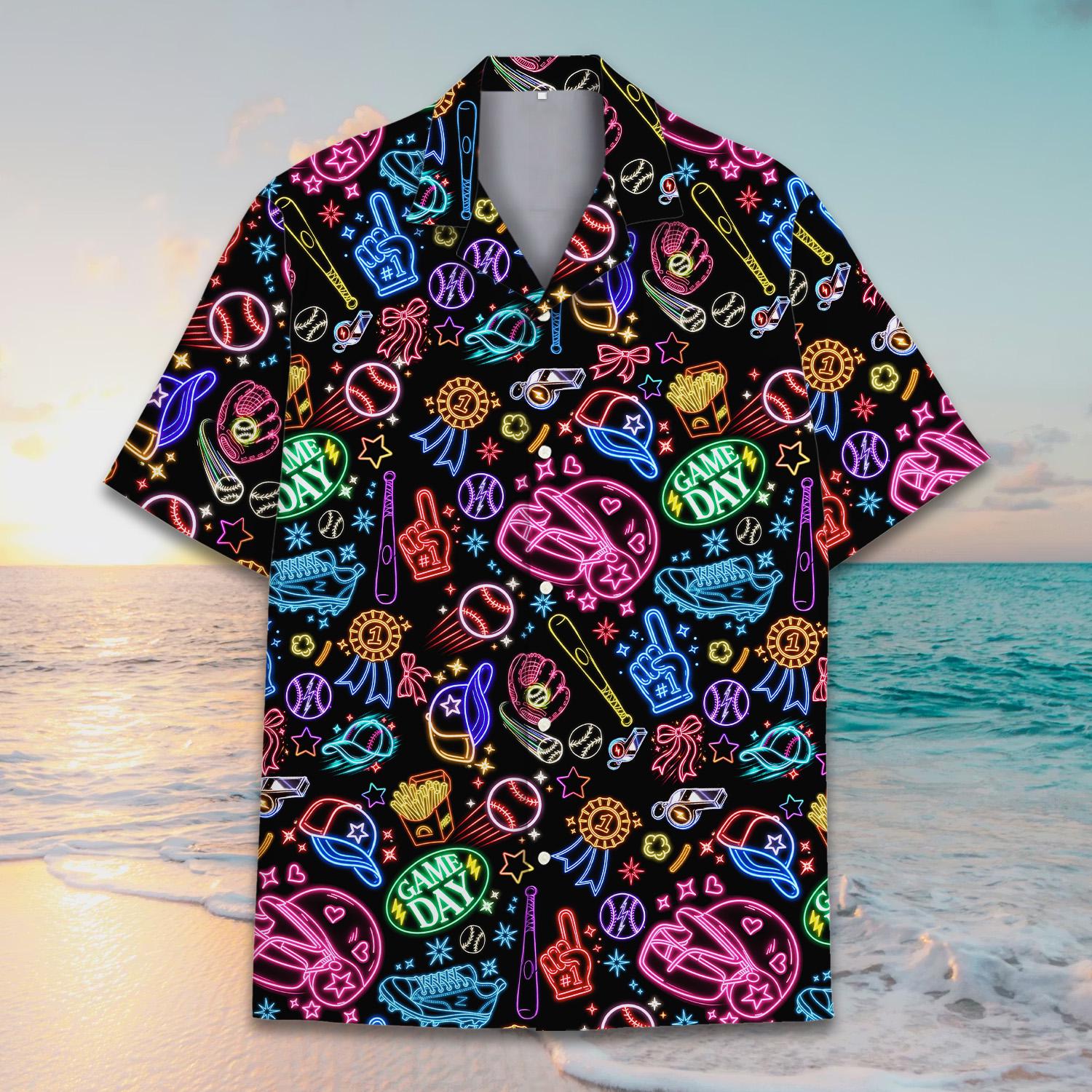 Neon Sports Hawaiian Shirt Game Day Shirt, Football Baseball Neon Shirt Button Up