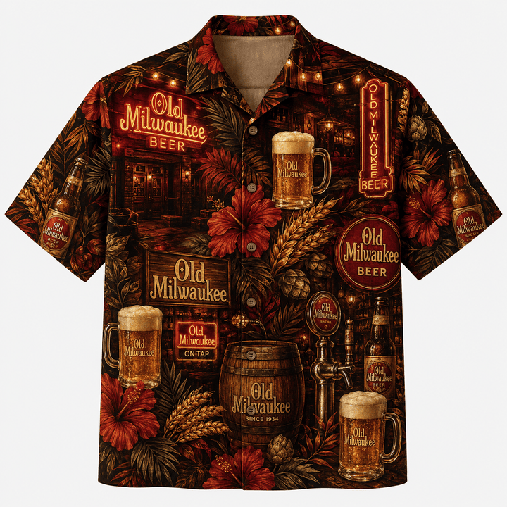 Old Milwaukee Neon Bar Hawaiian Shirt