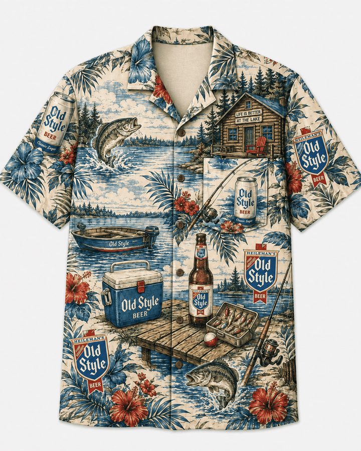 Old Style Beer Lake Fishing Hawaiian Shirt