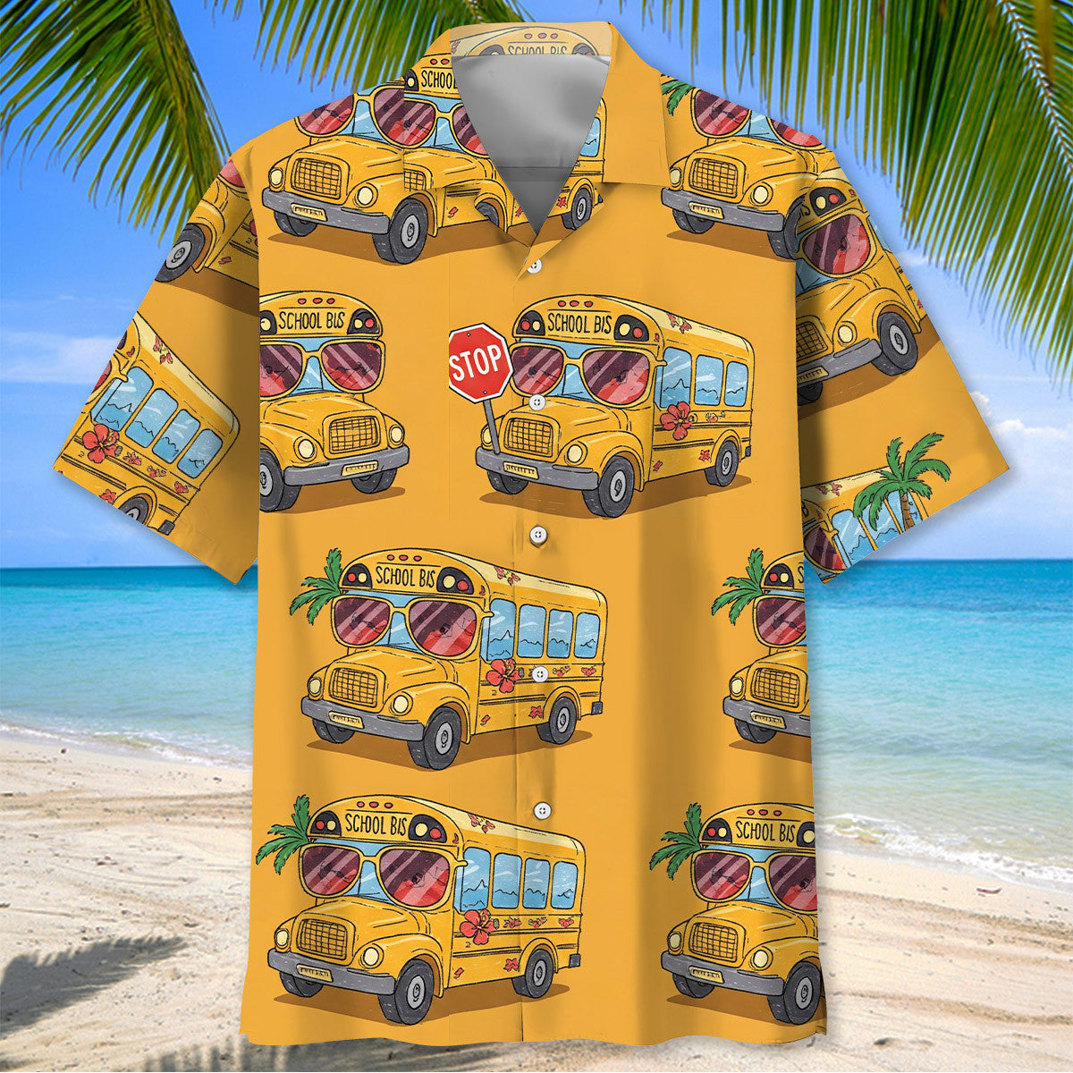 On A Vacation School Bus Hawaiian Shirt
