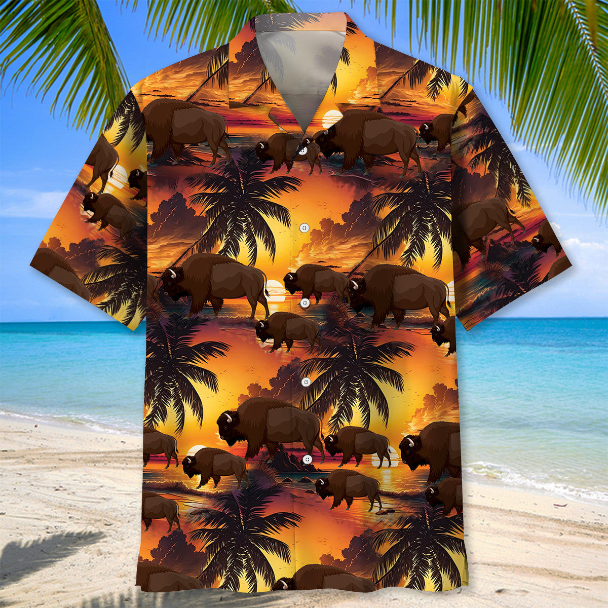 Orange Bison Hawaiian Shirt
