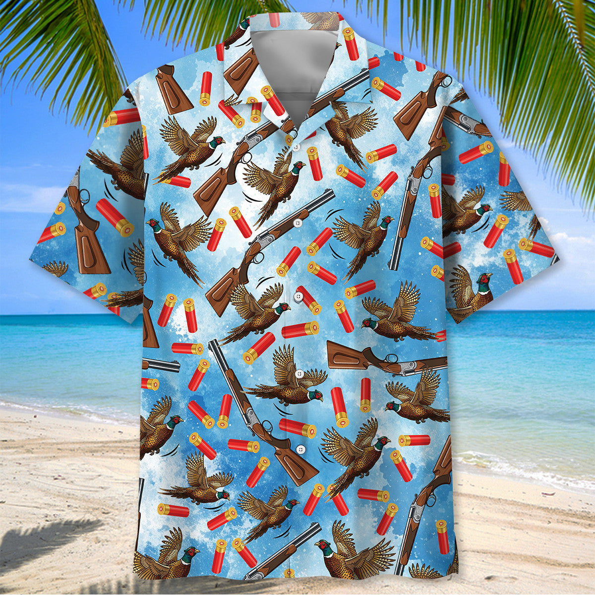 Pheasant Hunting Blue Hawaiian Shirt
