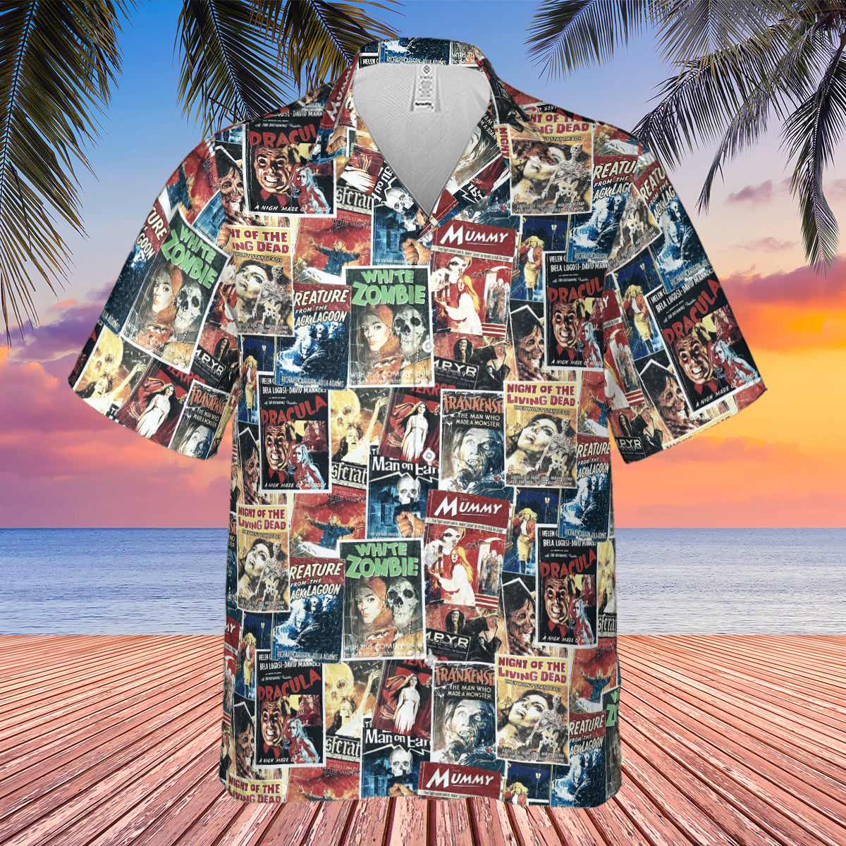 Pioneering '50s Classics Monster Hammer Horror Films Hawaiian Shirt
