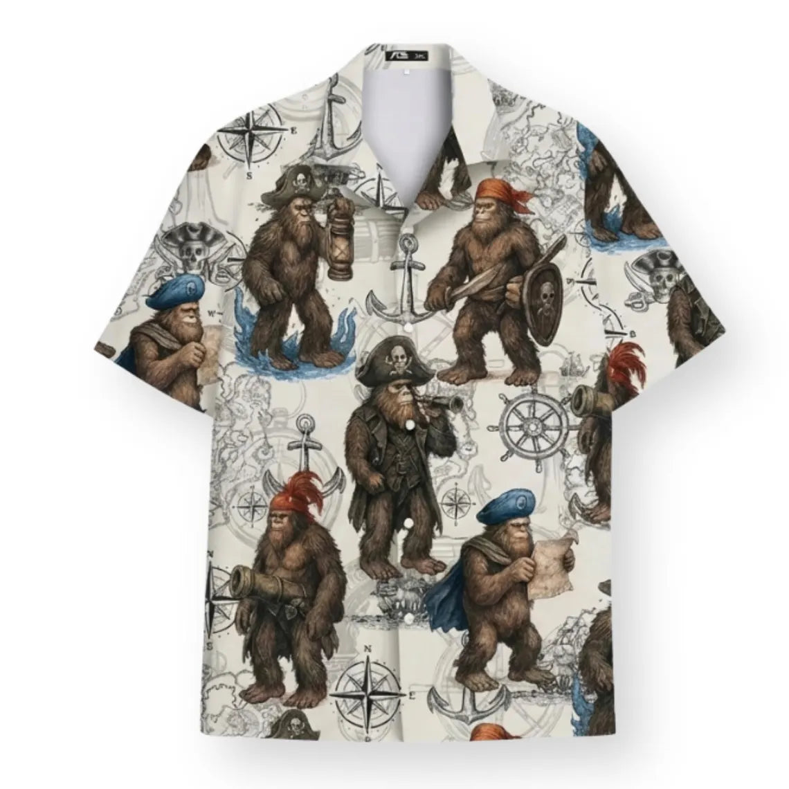 Pirate Bigfoot Hawaiian Shirt, Funny Sasquatch Aloha Button Up