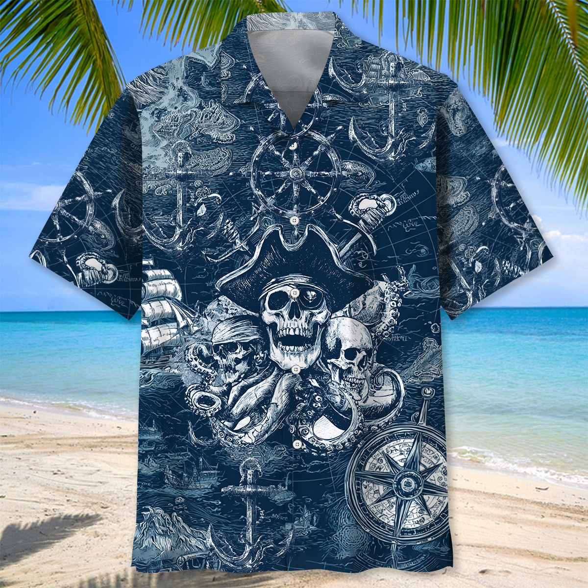 Pirate Map Vintage Blue Hawaiian Shirt