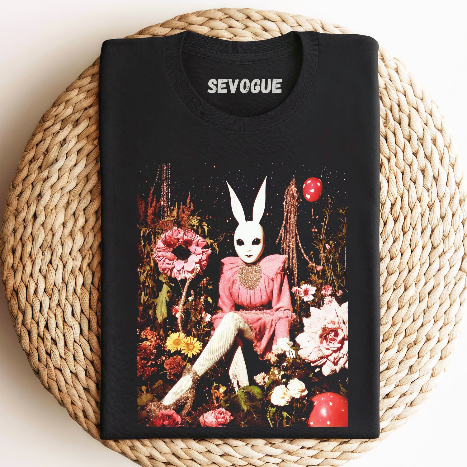Rabbit Mask In The Flower Bushes Unisex Tee, Sweatshirt & Hoodi