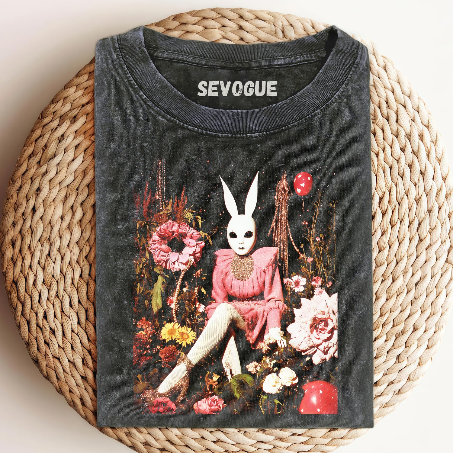 Rabbit Mask In The Flower Bushes Unisex Tee, Sweatshirt & Hoodi