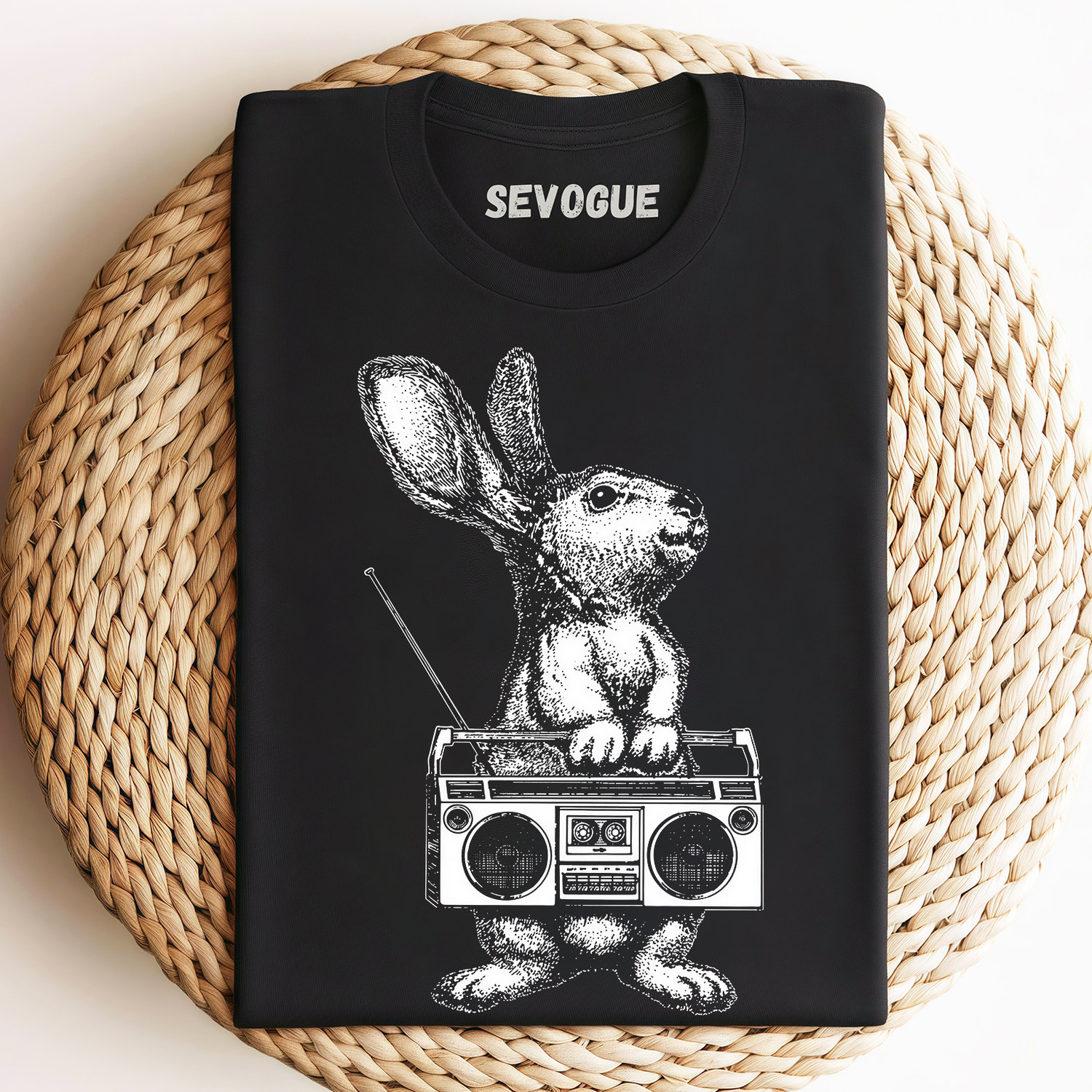 Rabbit With Vintage Boom Box Radio Unisex Tee, Sweatshirt & Hoodie