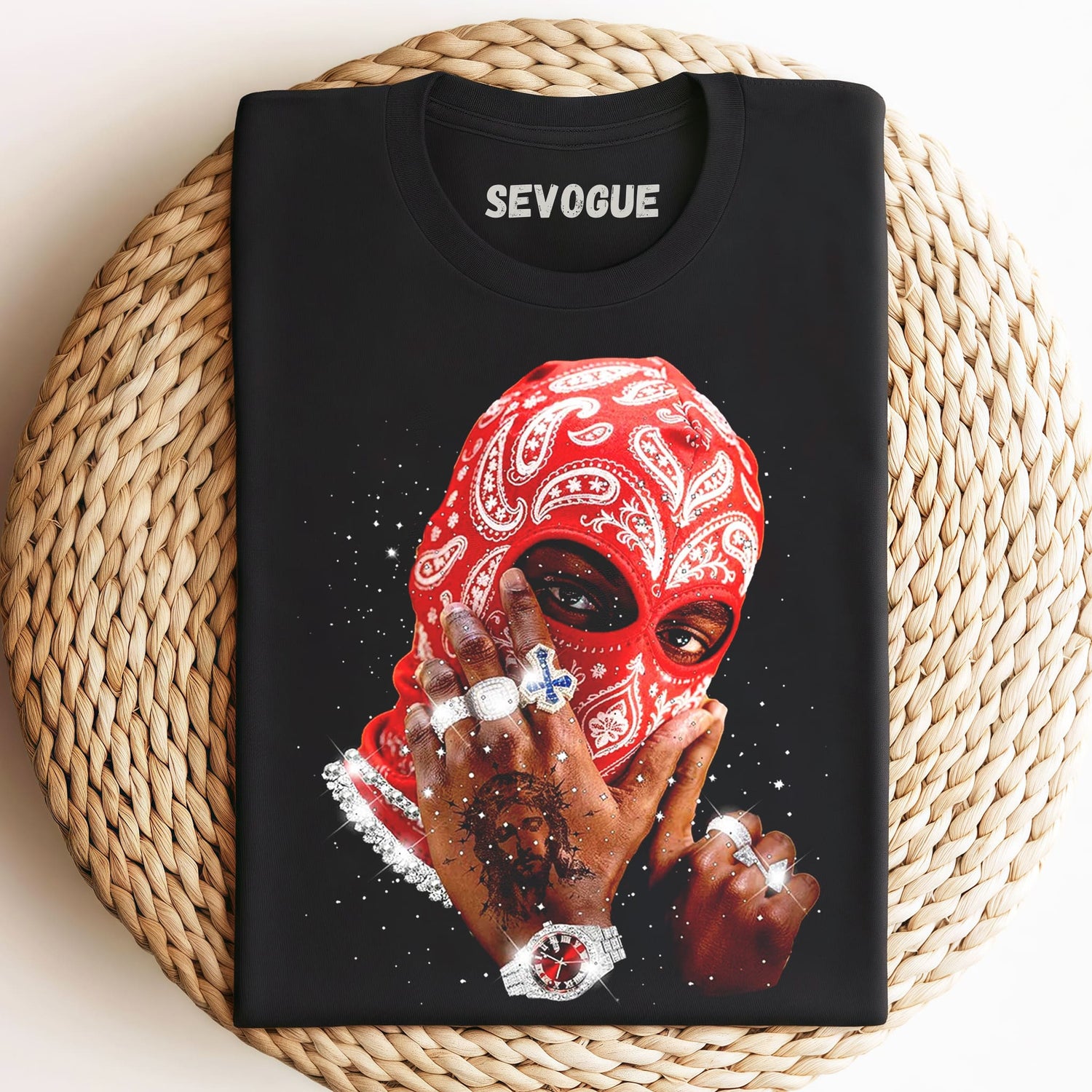 Red Paisley Balaclava Unisex Tee, Tank Top, Layered LS, Sweatshirt & Hoodie