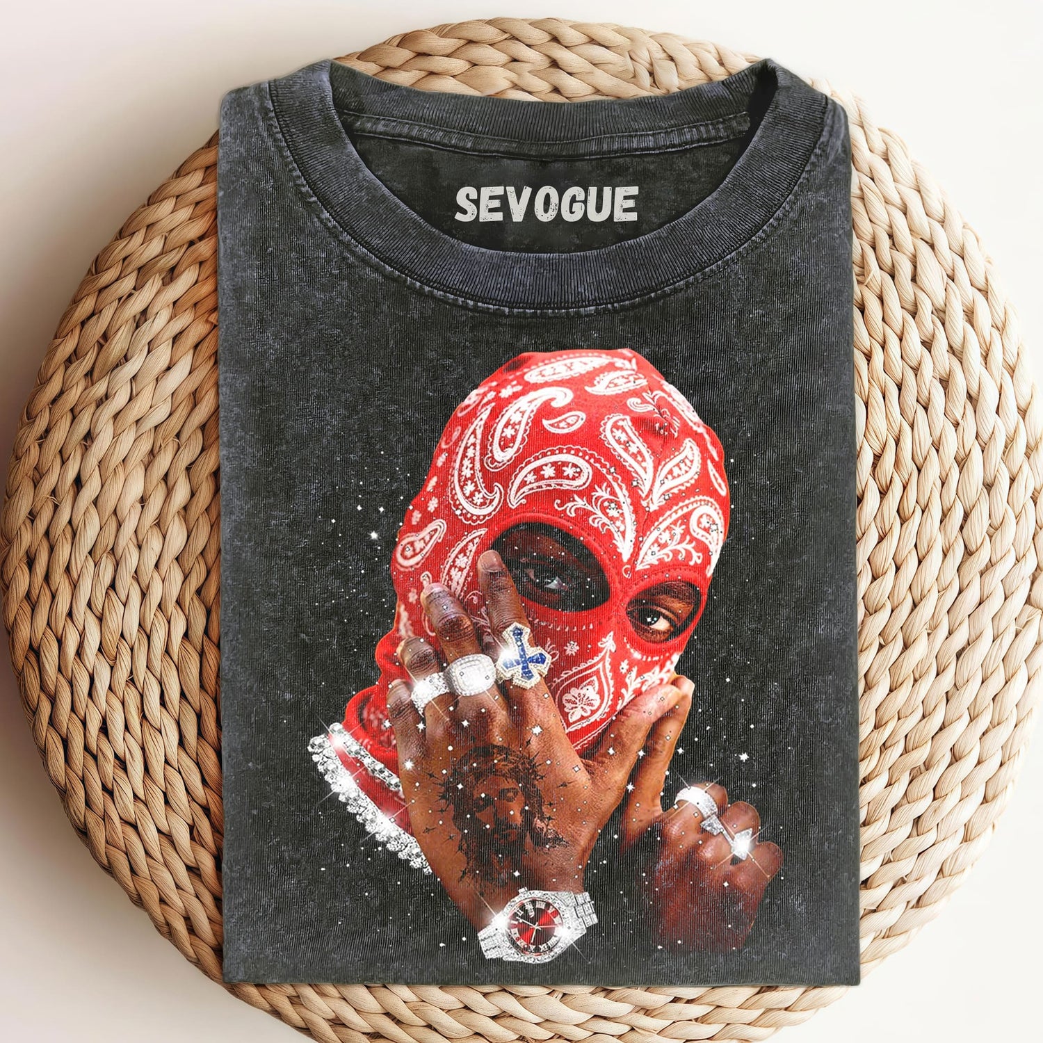Red Paisley Balaclava Unisex Tee, Tank Top, Layered LS, Sweatshirt & Hoodie