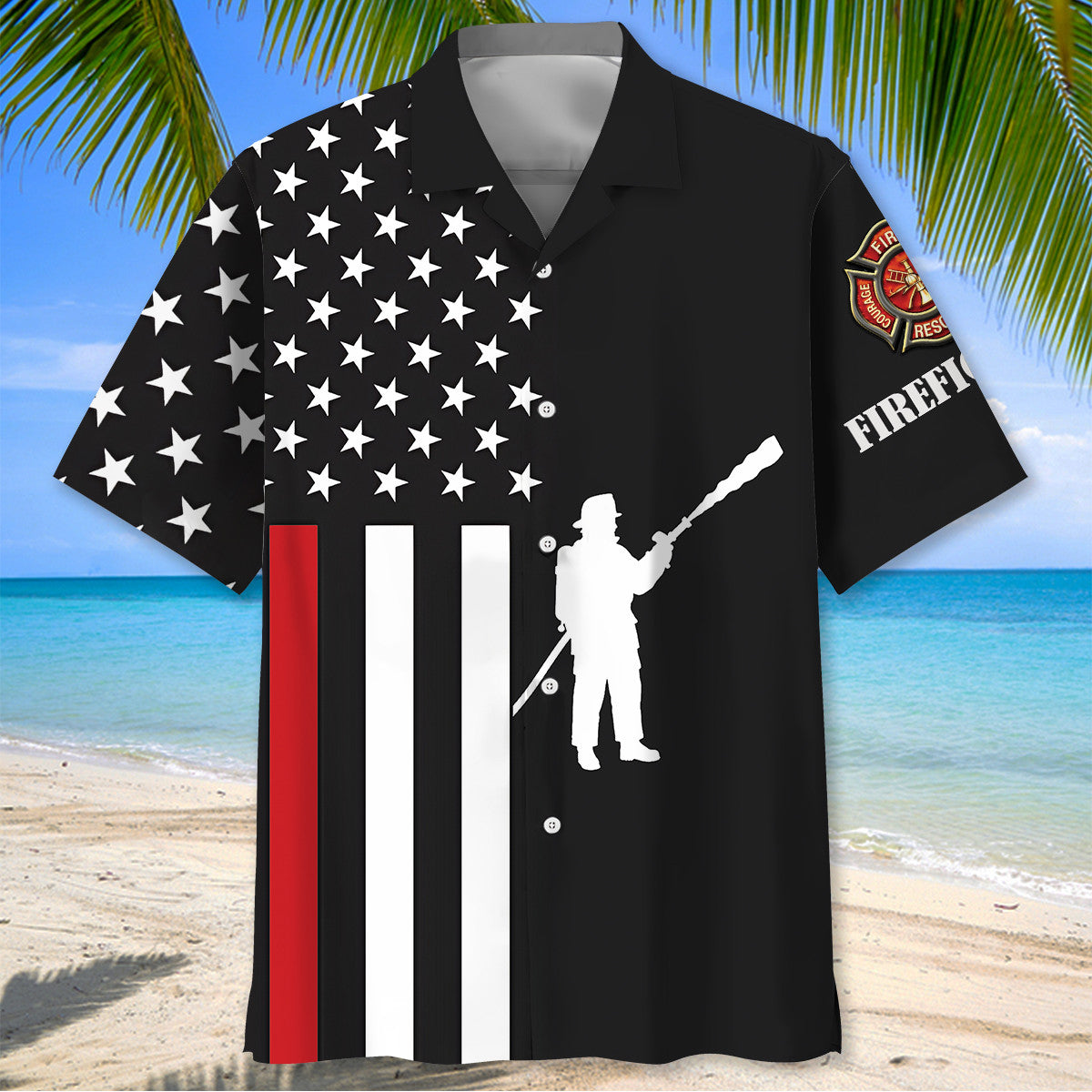 Red Thin American Flag Hawaiian Shirt
